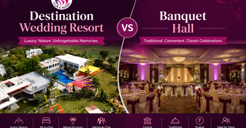 Destination Wedding Resort vs Banquet Hall comparison at Valencia Club & Resort, Mount Abu